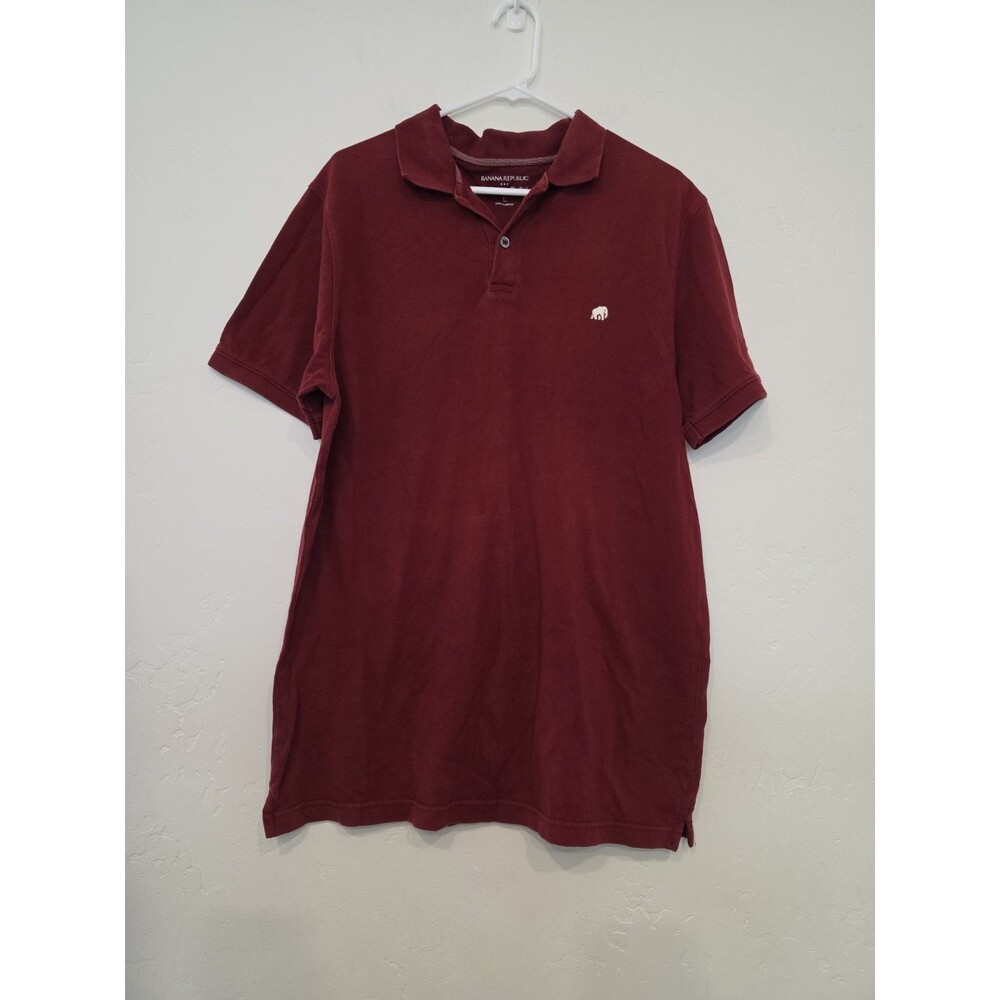Banana Republic Men's Red Elephant Logo 2 Button Short Sleeve Polo Shirt